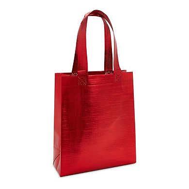 20x Reusable Gift Grocery Tote Bags W Handle Non Woven Metallic Red For Shopping