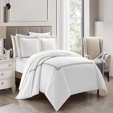 Chic Home Lewiston Taupe 3-pc. Hotel Inspired Embroidery Duvet Set with Shams