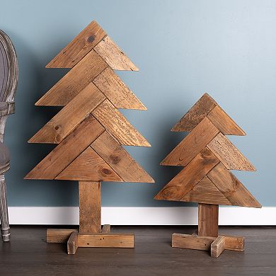 Rustic Wood Pine Tree (set Of 2)