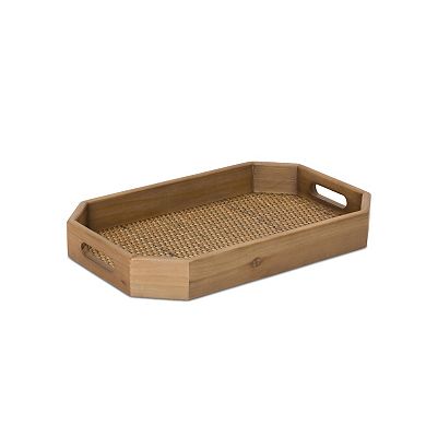 Tray (set Of 2) 15"l X 9.5"w X 2"h, 18"l X 12"w X 2"h Wood/rattan