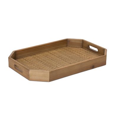 Tray (set Of 2) 15"l X 9.5"w X 2"h, 18"l X 12"w X 2"h Wood/rattan