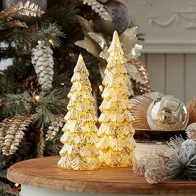 Led Glittered Glass Tree Décor (set Of 2)