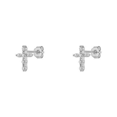 PRIMROSE Sterling Silver Cubic Zirconia Cross Stud Earrings