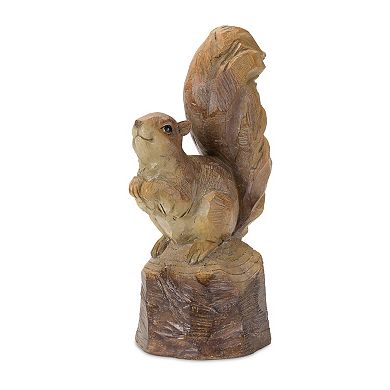 Perched Squirrel On Tree Stump Figurine (set Of 2)