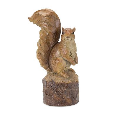 Perched Squirrel On Tree Stump Figurine (set Of 2)