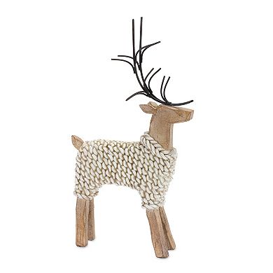 Holiday Deer Figurine With Woven Sweater (Set Of 2)