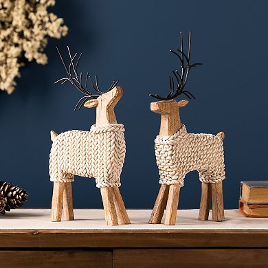 Holiday Deer Figurine With Woven Sweater (Set Of 2)