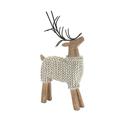 Holiday Deer Figurine With Woven Sweater (Set Of 2)