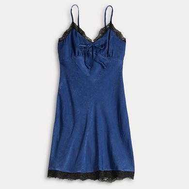 Juniors' Live To Be Spoiled Lace Trim Satin Slip Dress