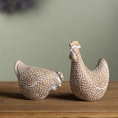 Etched Chicken Figurine (Set Of 2)