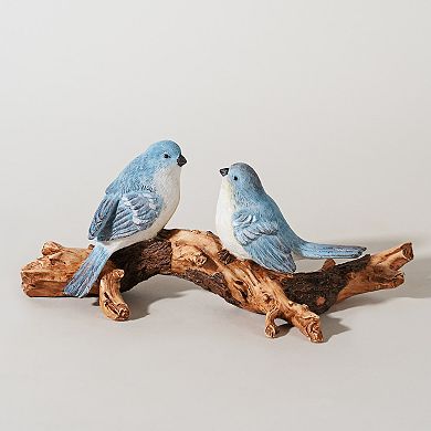 Natural Blue Birds On Branch Figurine 9.5"l