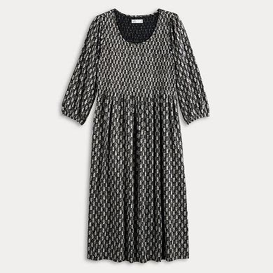 Womens Croft & Barrow 3/4 Sleeve Smocked Challis Dress