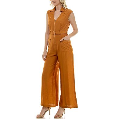 Women's Taylor Collared V-Neck Belted Utility Jumpsuit
