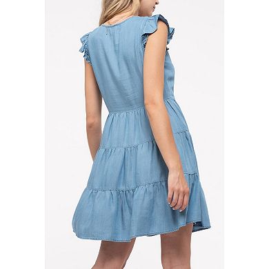 August Sky Women's Chambray Mini Dress