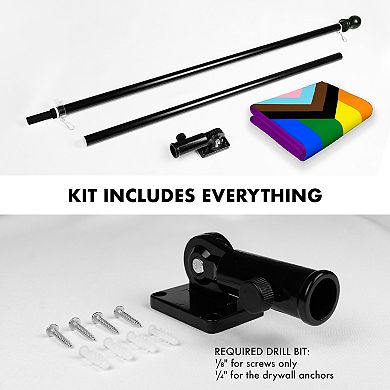 G128 Combo Set: Flag Pole Black + Bracket 1PK AND LGBT Progress Rainbow Pride 150D 1PK