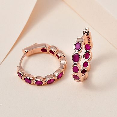 14k Rose Gold Over Silver Natural Ruby Inside Out Hoop Earrings