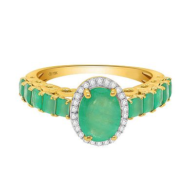 10k Gold Emerald 1/8 Carat T.W. Diamond Halo Ring