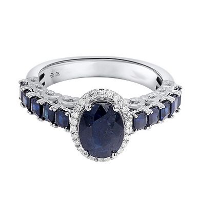 10k White Gold Sapphire 1/8 Carat T.W. Diamond Halo Ring
