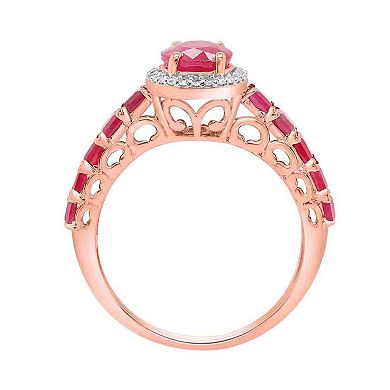 10k Rose Gold Ruby 1/8 Carat T.W. Diamond Halo Ring