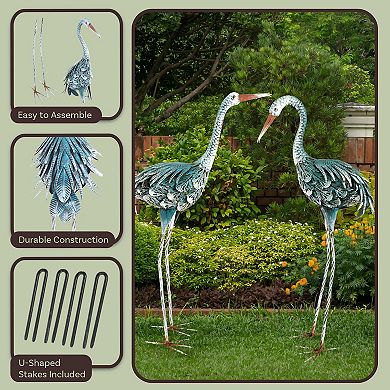 Pure Garden Metal Yard Art Crane Statues 2-pc. Set