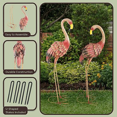 Pure Garden Metal Yard Art Flamingo Statues 2-pc. Set