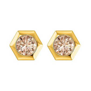 14k Gold 1 1/2 Carat T.W. Champagne Diamond Hexagon Stud Earrings