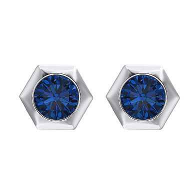 14k White Gold 1 1/2 Carat T.W. Blue Diamond Hexagon Stud Earrings