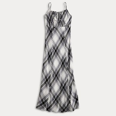 Juniors' SO Woven Plaid Smocked Midi Slip Dress