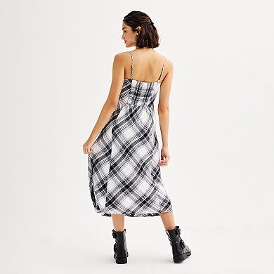 Juniors' SO Woven Plaid Smocked Midi Slip Dress