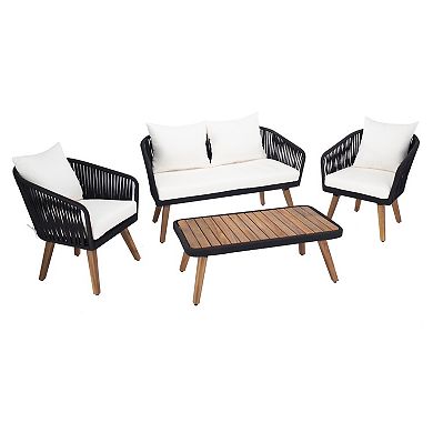Safavieh Ransin Patio Loveseat, Coffee Table & Chairs 4-piece Outdoor Living Set