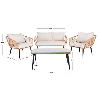 Safavieh Harrley Patio Loveseat, Coffee Table & Chairs 4-piece Outdoor Living Set