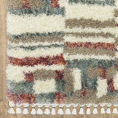 StyleHaven Aurelia Abstract Stripe Shag Tassel Fringe Area Rug