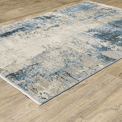 StyleHaven Brighton Distressed Abstract Recycled PET Blue / Beige Area Rug