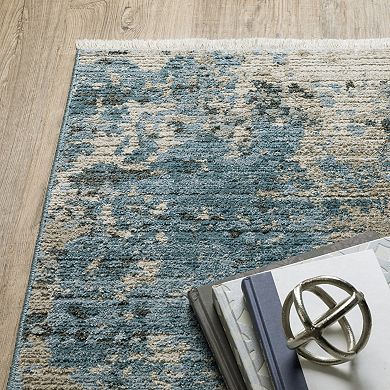 StyleHaven Brighton Distressed Abstract Recycled PET Blue / Beige Area Rug