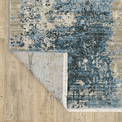 StyleHaven Brighton Distressed Abstract Recycled PET Blue / Beige Area Rug