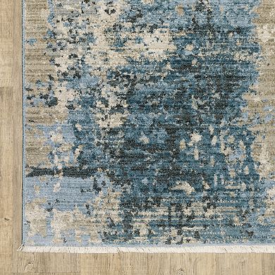 StyleHaven Brighton Distressed Abstract Recycled PET Blue / Beige Area Rug