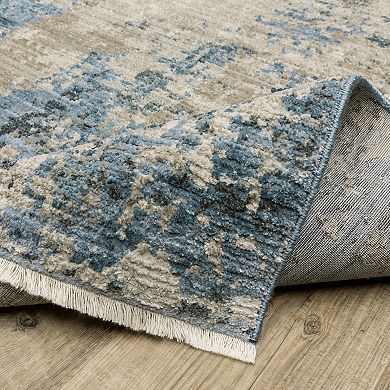 StyleHaven Brighton Distressed Abstract Recycled PET Blue / Beige Area Rug