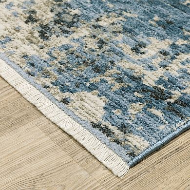 StyleHaven Brighton Distressed Abstract Recycled PET Blue / Beige Area Rug