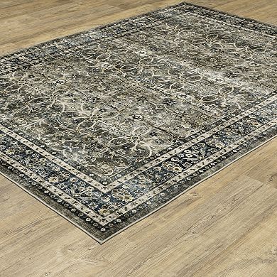 StyleHaven Sawyer Vintage Bordered Traditional Charcoal Gray & Blue Washable Area Rug