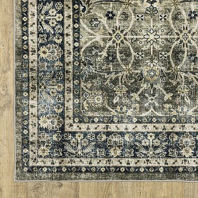 StyleHaven Sawyer Vintage Bordered Traditional Charcoal Gray & Blue Washable Area Rug