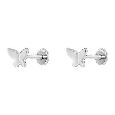 PRIMROSE Sterling Silver & Stainless Steel Polished Butterfly Stud Earrings