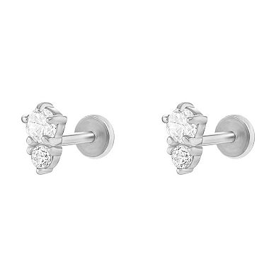 PRIMROSE Sterling Silver & Stainless Steel Double Cubic Zirconia Stud Earrings