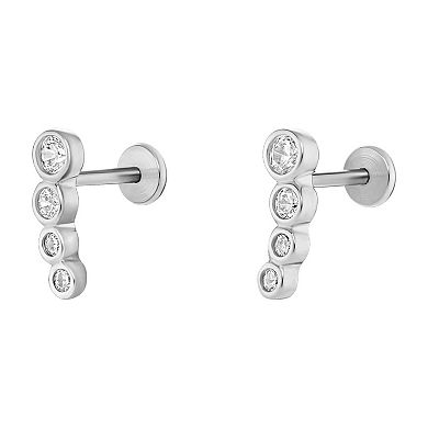 PRIMROSE Sterling Silver & Stainless Steel Graduated Cubic Zirconia Crawler Stud Earrings