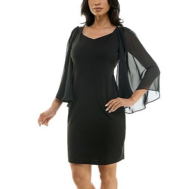 Women's Nina Leonard Batwing Chiffon Sleeve Sweetheart Neck Mini Sheath Dress