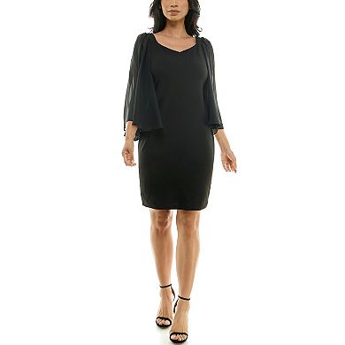 Women's Nina Leonard Batwing Chiffon Sleeve Sweetheart Neck Mini Sheath Dress