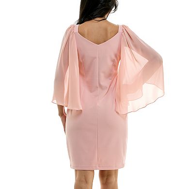 Women's Nina Leonard Batwing Chiffon Sleeve Sweetheart Neck Mini Sheath Dress