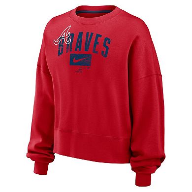 Women's Nike Red Atlanta Braves Oversized Long Sleeve Copped Sweatshirt