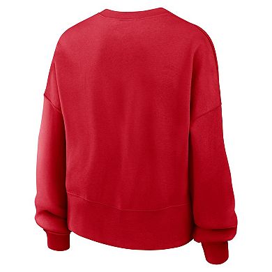 Women's Nike Red Atlanta Braves Oversized Long Sleeve Copped Sweatshirt