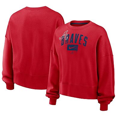 Women's Nike Red Atlanta Braves Oversized Long Sleeve Copped Sweatshirt