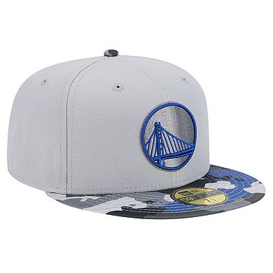 Men's New Era Gray Golden State Warriors Active Color Camo Visor 59FIFTY Fitted Hat